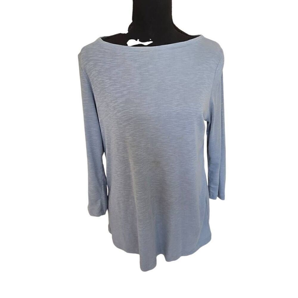 J Jill Womens Blue Pima Cotton Buttoned Back Tee Shirt Small
